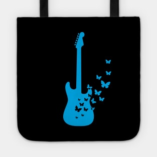 S-Style Electric Guitar Silhouette Turning Into Butterflies Blue Tote