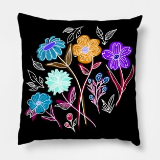 A BUNCH OF BEAUTIFUL COLORFUL FLOWERS _ WHITE DOODLES BY WATERCOLORS Pillow