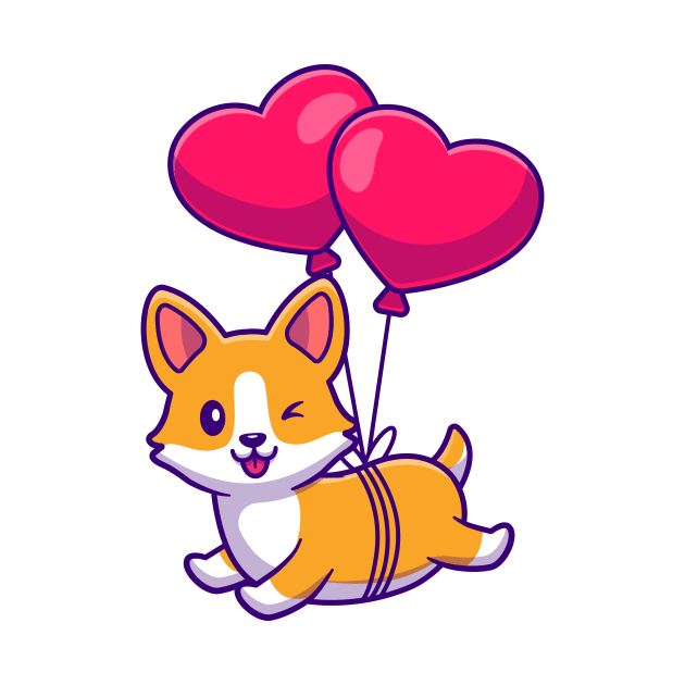 Cut Corgi Dog Floating With Heart Love Balloon by Catalyst Labs