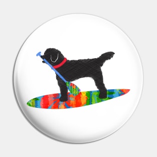 Colorful Stand Up Paddle Board Black Labradoodle Dog Pin