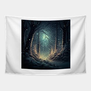 Snowy Winter Path at Night Tapestry