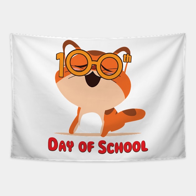 Cute Cat 100th Day Of School Gifts Tapestry by macshoptee