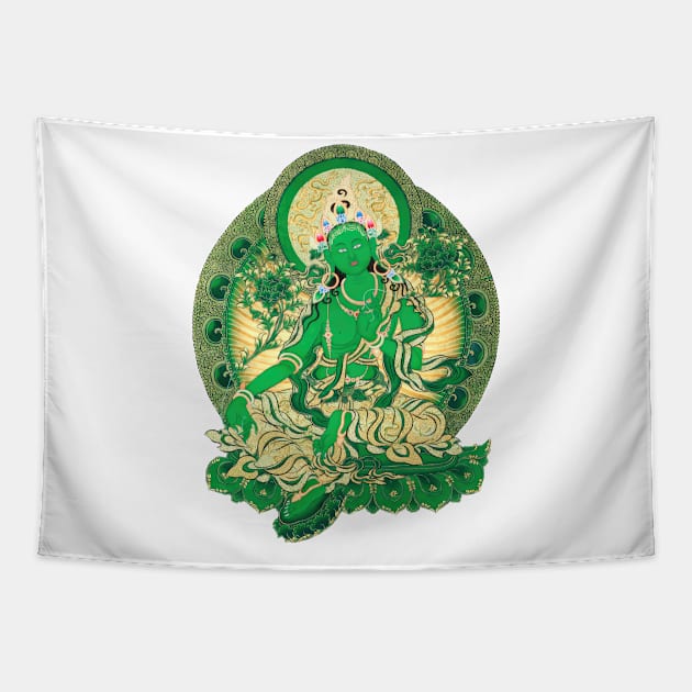 Green Tara Tapestry by walltowall