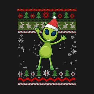 Alien With Santa Hat Ugly Christmas Pajamas Xmas Funny Gift T-Shirt