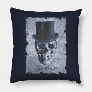 Skull in Top Hat spooky macabre blue Pillow