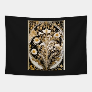 Vintage Alphonse Mucha Inspired Art Nouveau White Sunflower Print Tapestry