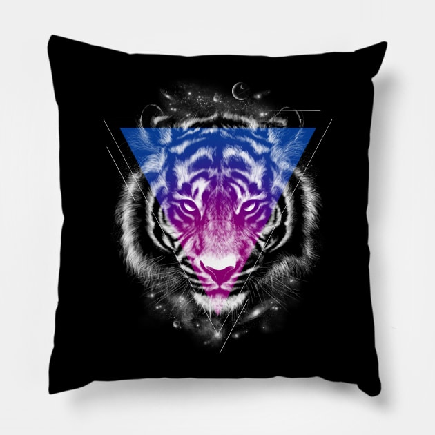 Cool Tiger Galaxy Space Animal Tribal Cat Head Fantasy Art Pillow by starchildsdesigns