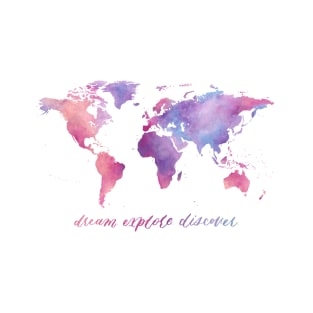 Pastel Watercolour World Map - Dream Explore Discover T-Shirt