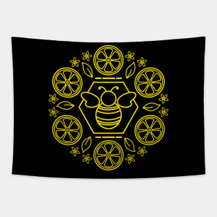 Honey Bee and Lemon Mandala | Black Yellow Tapestry