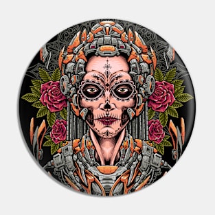 Great Dia De Los Muertos Illustration Pin