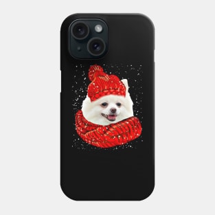 White Pomeranian Wearing Red Hat And Scarf Christmas Phone Case