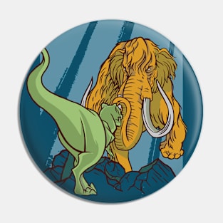 Wooly Mammoth vs T-Rex Illustration // Dinosaur Lover Pin