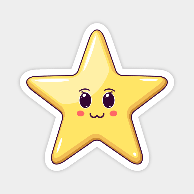 Cartoon Kawaii Golden Star with Cute Face Magnet by DmitryMayer