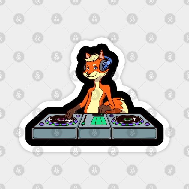 Cartoon fox DJ at turntable Magnet by Modern Medieval Design