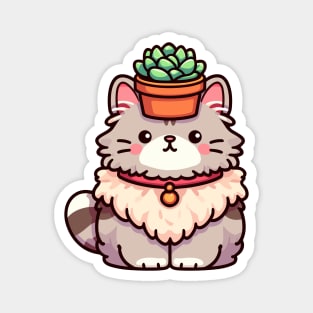 Cute Maine Coon Cat with a Succulent Pot on its Head Magnet