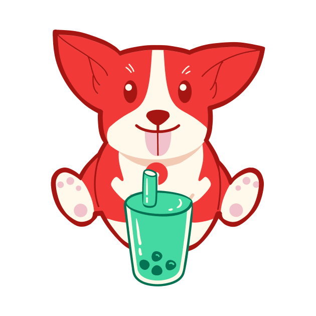 Red Corgi Dog Drinking Bubble Tea by groovyfolk