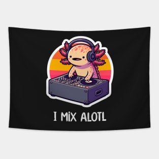 Kawaii Axolotl DJ Music Puns Tapestry