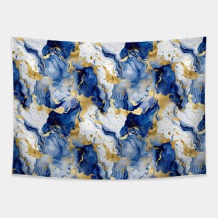 Blue and Gold Liquid Marble Texture Tapestry