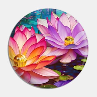 Pink and Purple Waterlilies Pin