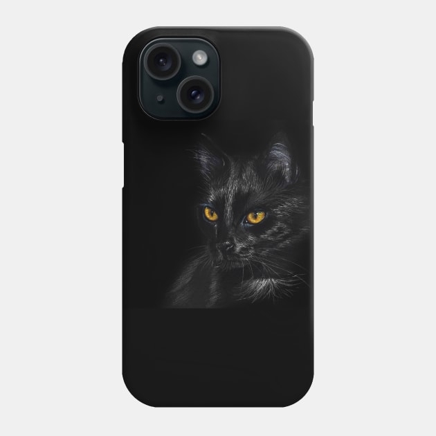 Black Cat painting Phone Case by animalpaintings