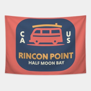 Retro Surfing Emblem Rincon Point Half Moon Bay California // Vintage Surfing Badge Tapestry