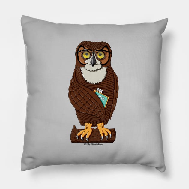 Portland Oregon Studious Owl Books Pillow by BurchCreativeDesign