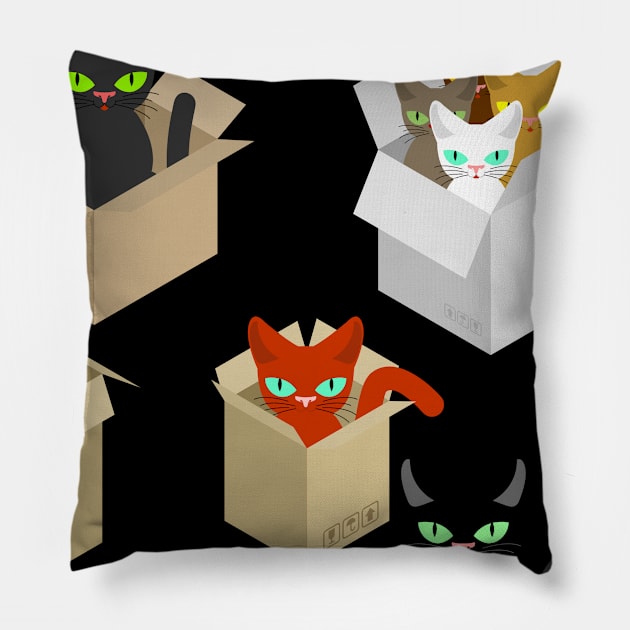 Cats in boxes Pillow by Art by Ergate