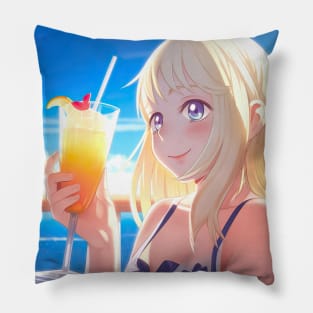 Cute Anime Girl on vacation - Anime Wallpaper Pillow