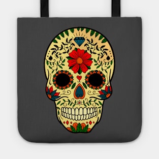 Skull with red flower Tote