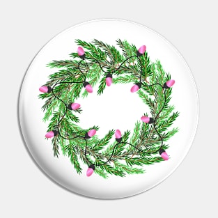 Christmas wreath with Christmas tree lights garland Pin