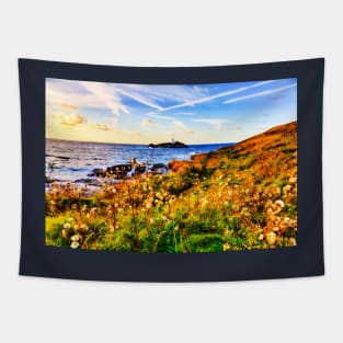 Godrevy Lighthouse Sunset Cornwall Tapestry