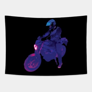 Biker riding a Suzuki SV650 Synthwave style Tapestry