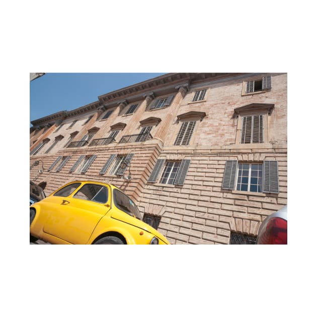 Bright yellow classic Fiat 500 in Italian street. by brians101