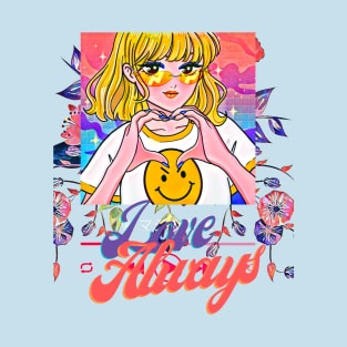 Love Always (anime Girl heart shape Hand) T-Shirt