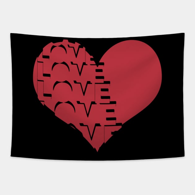 love worded stencil cut red heart Tapestry by ownedandloved