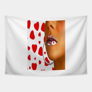 Lips in red hearts Tapestry