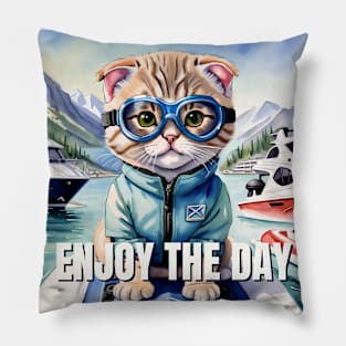 Scottish Fold Cat At A Marina Pillow