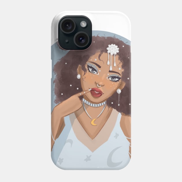 Moon Girl Portrait Illustration Phone Case by Nekoyukki