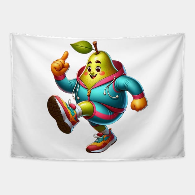 Jogging Pear Pro - Sprinting to Health Tapestry by vk09design