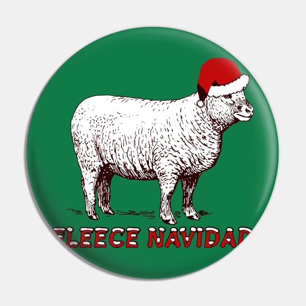 Sheep Wearing Santa Hat And Pun Fleece Navidad Pin by taiche