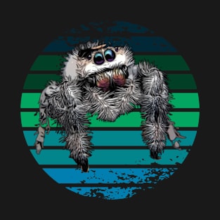 Grunge Retro Striped Cute White Regal Jumping Spider T-Shirt