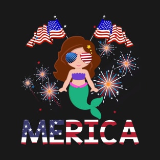 Merica Mermaid Usa American Flag Independence T-Shirt