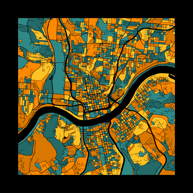 Cincinnati Map Pattern in Orange & Teal by PatternMaps