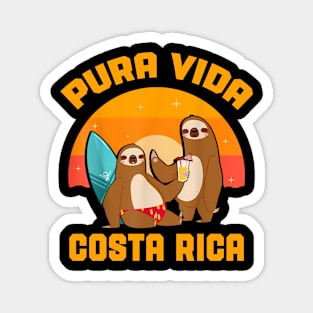 Pura Vida Costa Rica Sloth Surfing Sleepy Summer Vacation Magnet