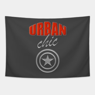 Urban Chic Fiery Orange-Red And Metallic Silver Logo-Style Design Tapestry