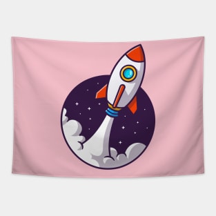 Rocket Launching Cartoon Tapestry