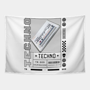 TECHNO  - Tr 909 Drum Machine (White/Grey) Tapestry