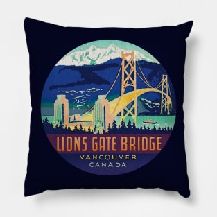 Lions Gate Bridge Vancouver Canada Vintage decal Pillow