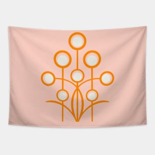 Orange geometric Art Deco floral motif Tapestry