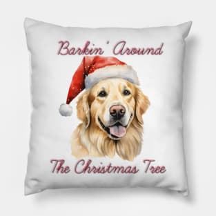 Christmas Golder Retriever Dog in Santa Hat Pillow